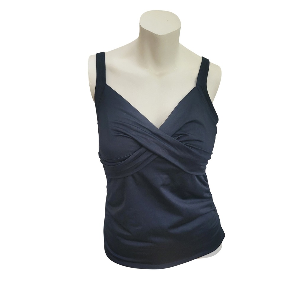 Lands‎ End Womens Black Crossover Ruched Tankini Swim Top 10